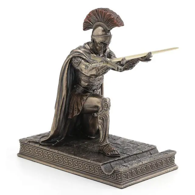 Alt view image 2 of 6 - 7 1/8 Inch Roman Centurion Kneeling Pen Holder Resin Statue Bronze Finish Zinc Letter Opener