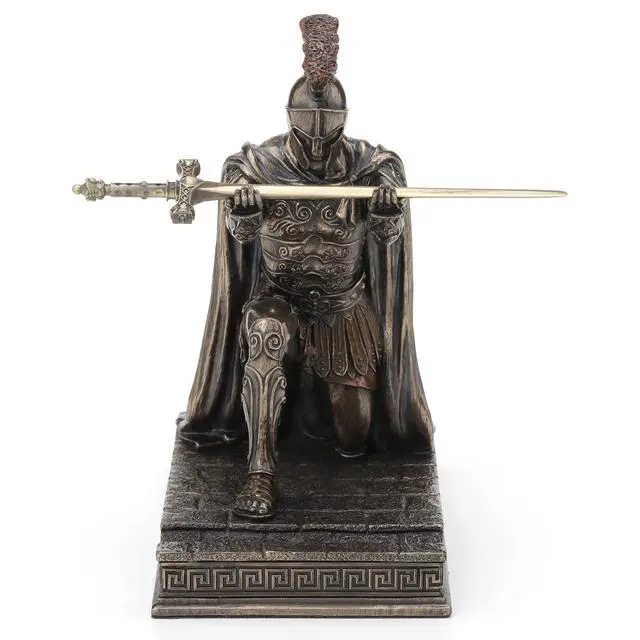 Alt view image 3 of 6 - 7 1/8 Inch Roman Centurion Kneeling Pen Holder Resin Statue Bronze Finish Zinc Letter Opener