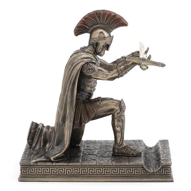 Alt view image 4 of 6 - 7 1/8 Inch Roman Centurion Kneeling Pen Holder Resin Statue Bronze Finish Zinc Letter Opener