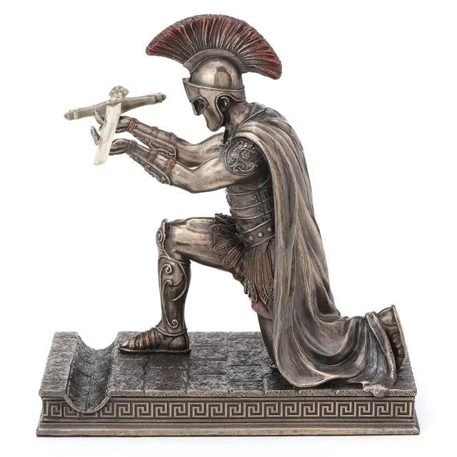 Alt view image 6 of 6 - 7 1/8 Inch Roman Centurion Kneeling Pen Holder Resin Statue Bronze Finish Zinc Letter Opener