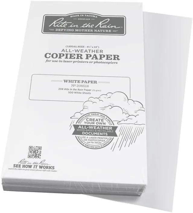 Main image of Weatherproof Copier Paper, Legal, 8.5" x 14", 20# White, 500 Sheet Pack (No. 208514)