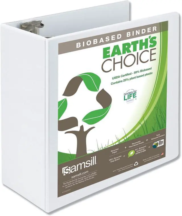 Main image of Plant-Based 5 Inch Durable Round Ring, Made in USA, View Binder, Eco-Friendly, USDA Certified Biobased, Single, White (Pack of 6)