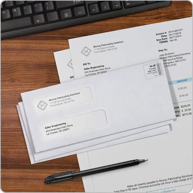 Alt view image 5 of 5 - #9 Security Envelopes, Double Window, Invoices and QuickBooks Statements, 3-7/8 x 8-7/8 Inches, Gummed, 24 lb White, 500/Box (QUA24527)