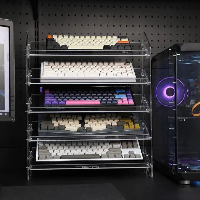 Alt view image 2 of 6 - Acrylic Keyboard Display Stand,Mechanical Keyboard Storage Rack,Multilayer Acrylic Organizer,Desktop Shelf Holder for Customized Keyboard (5 Tiers,long)