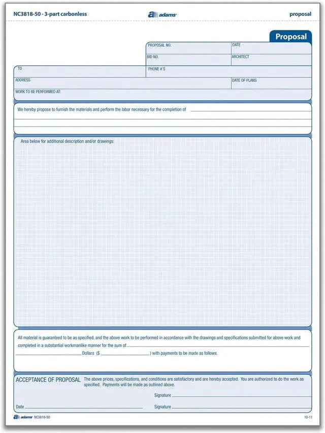 Main image of Proposal Unit Form, 3 Part, Carbonless, 8.5 x 11.44 Inches, 50 Sets per Pack, White and Canary and Pink (NC3818-50) (Pack of 8)