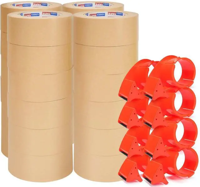 Main image of ADHES Coated Kraft Packing Tape with Dispenser, 2 Inch x 55 Yards, Heavy Duty Water Resistant Kraft Paper Tape for Shipping, Moving, Packaging & Carton Sealing, 24 Rolls