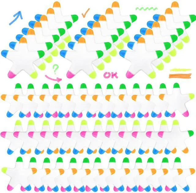 Main image of 100 PCS Star Highlighters Bulk 5-in-1 Colorful Watercolor Highlighter Pens Assorted Colors Creative Star Shape Fluorescent Pens for School Office Travel Aesthetic Stationery Supplies