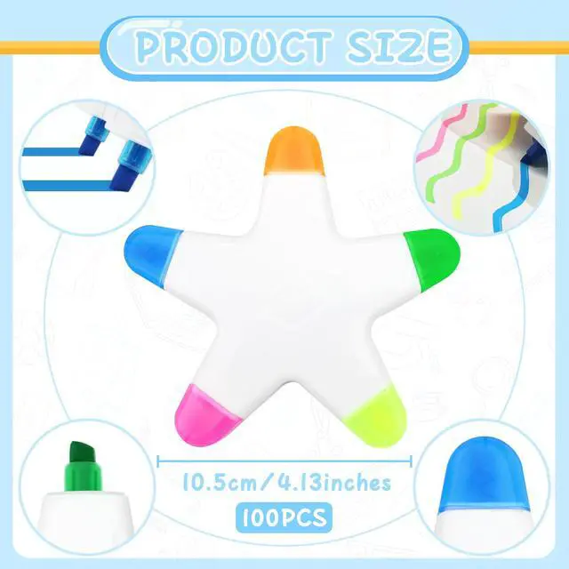 Alt view image 2 of 6 - 100 PCS Star Highlighters Bulk 5-in-1 Colorful Watercolor Highlighter Pens Assorted Colors Creative Star Shape Fluorescent Pens for School Office Travel Aesthetic Stationery Supplies