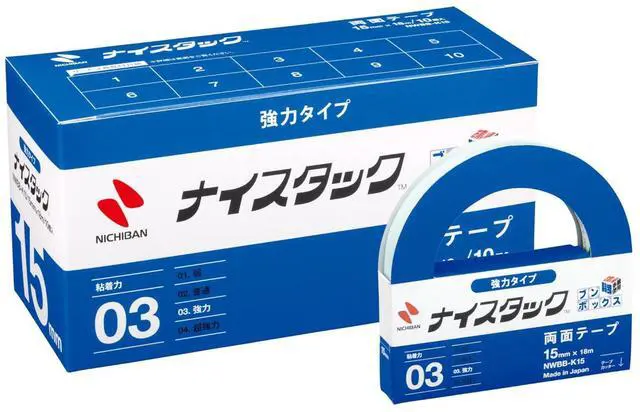 Main image of NWBB-K15 NICHIBAN NICETACK Bun strong box type double-sided tape 15mm x 18m 10 rolls into Shinji (japan import)