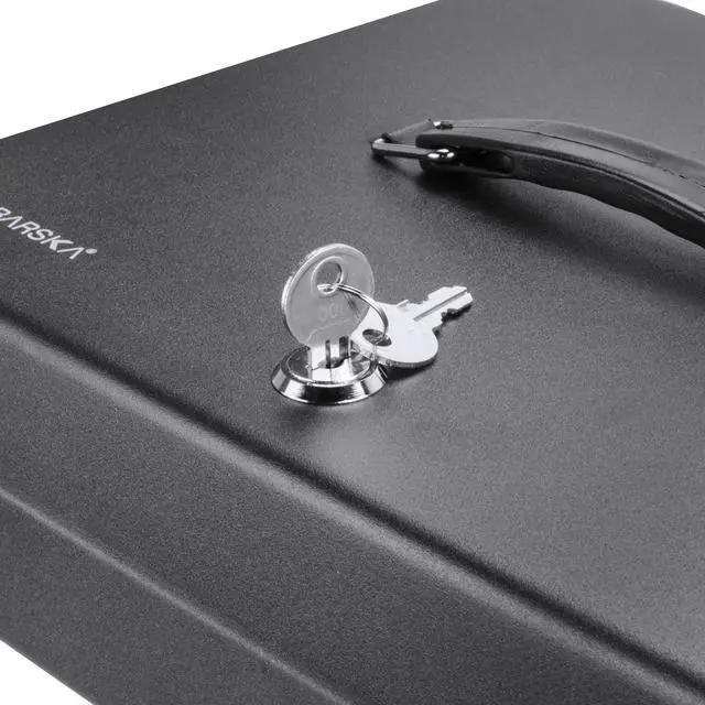 Alt view image 4 of 6 - 12-Inch Fold Out Cash Box with Key Lock Drop Slot, 4 Bill Compartments, 5 Coin Tray Sections, Steel Construction, Portable Money Box Home, Office, Events - Cash Box with Money Tray and Lock
