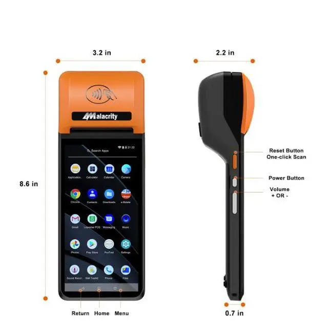 Alt view image 2 of 6 - Handheld Mobile POS PDA Terminal, 1D 2D Scan Module, 58mm Receipt Printer, Android 12, 5.9" Touch Screen Supports 4G WiFi Bluetooth, Perfect to Manage Queues, Online, Mobile & Takeaway Orders