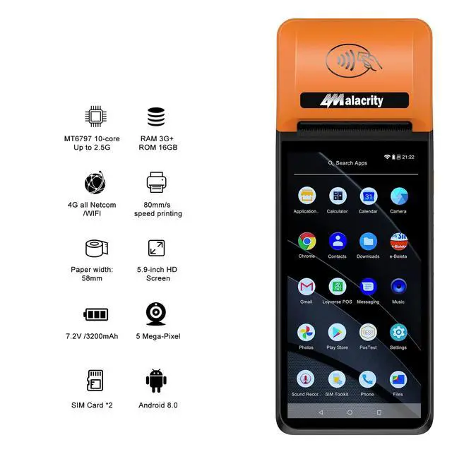 Alt view image 3 of 6 - Handheld Mobile POS PDA Terminal, 1D 2D Scan Module, 58mm Receipt Printer, Android 12, 5.9" Touch Screen Supports 4G WiFi Bluetooth, Perfect to Manage Queues, Online, Mobile & Takeaway Orders