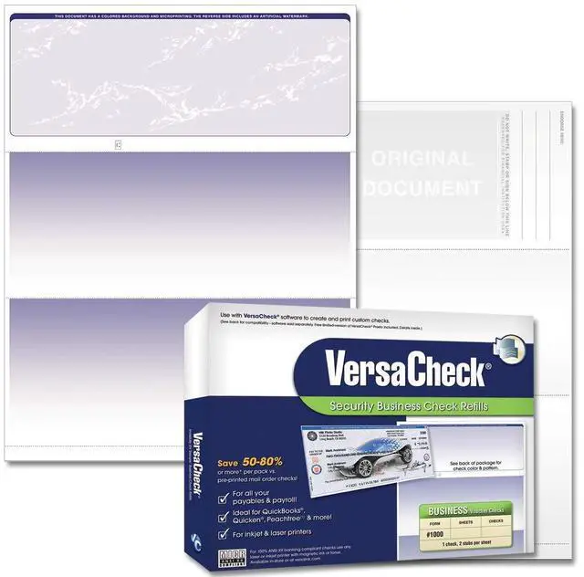 Main image of Secure Checks - 500 Blank Business Voucher Checks - Blue Prestige - 500 Sheets Form #1000 - Check on Top