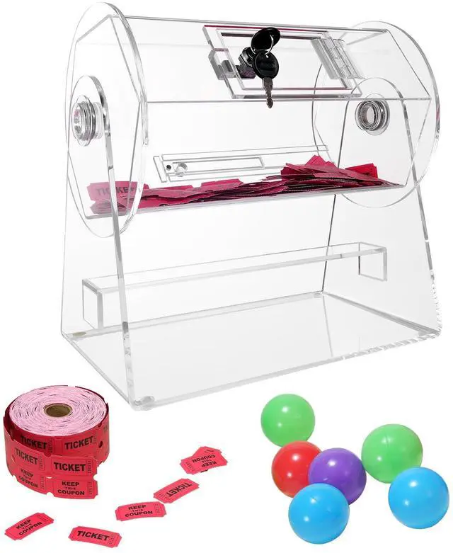 Main image of Acrylic Raffle Drum, Professional Raffle Ticket Spinning Cage with 2 Keys, Transparent Lottery Spinning Drawing, Holds 2500 Tickets or 100 Raffle Balls,Raffle Ticket Box for Lottery Games Bingo