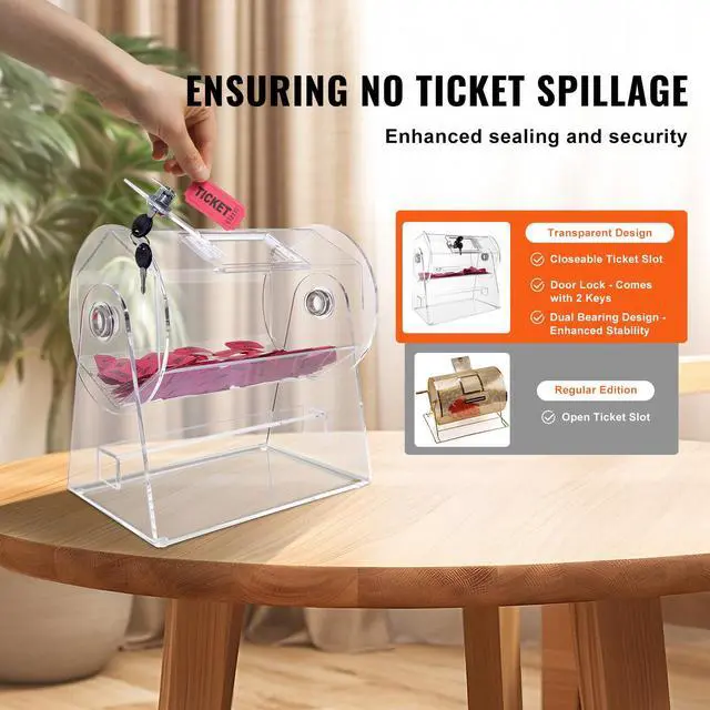 Alt view image 4 of 6 - Acrylic Raffle Drum, Professional Raffle Ticket Spinning Cage with 2 Keys, Transparent Lottery Spinning Drawing, Holds 2500 Tickets or 100 Raffle Balls,Raffle Ticket Box for Lottery Games Bingo