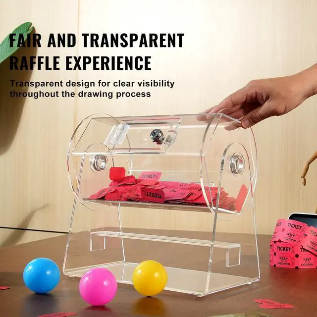 Alt view image 6 of 6 - Acrylic Raffle Drum, Professional Raffle Ticket Spinning Cage with 2 Keys, Transparent Lottery Spinning Drawing, Holds 2500 Tickets or 100 Raffle Balls,Raffle Ticket Box for Lottery Games Bingo