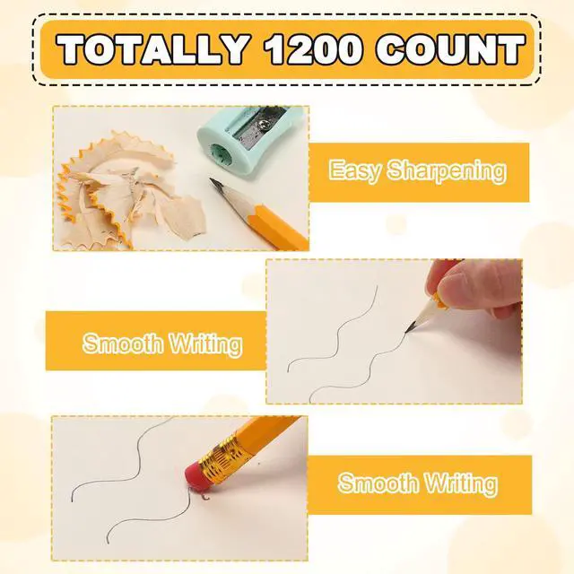 Alt view image 3 of 6 - 1200 Pack #2 HB Pencils Bulk, Yellow Wood Cased Unsharpened Pencils with Erasers for Back to School Supplies, Classroom, Teachers, Students, Testing, Office