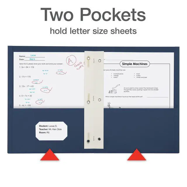 Alt view image 3 of 6 - 2 Pocket Folders with Prongs, Mega Box of 125, Textured Paper Folders, Blue, Letter Size, Essentials for School & Teacher Supplies Lists (57719)
