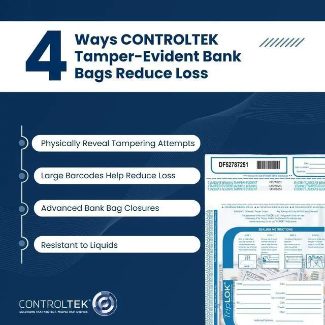 Alt view image 4 of 6 - TripLok 19" x 24", White, 50 Bags, Tamper-Evident Deposit Bags for Cash Handling & Valuables, Moisture, Heat and Cold Sensitive Ink, Tear-off receipt + Large Barcodes 585058