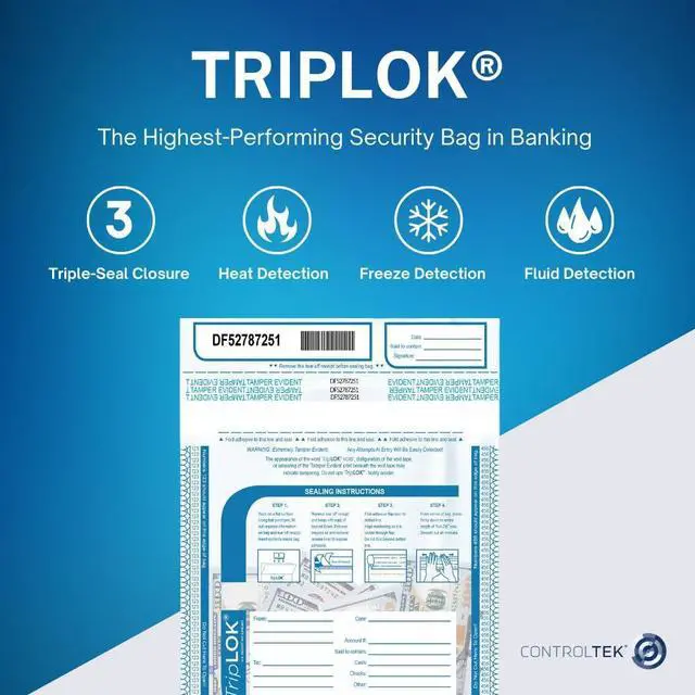 Alt view image 6 of 6 - TripLok 19" x 24", White, 50 Bags, Tamper-Evident Deposit Bags for Cash Handling & Valuables, Moisture, Heat and Cold Sensitive Ink, Tear-off receipt + Large Barcodes 585058