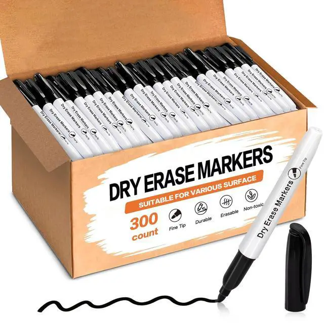 Main image of 300 Count Black Dry Erase Markers Bulk, Fine Tip Whiteboard Marker, Low Odor Dry Erase Pens for Back to School Supplies