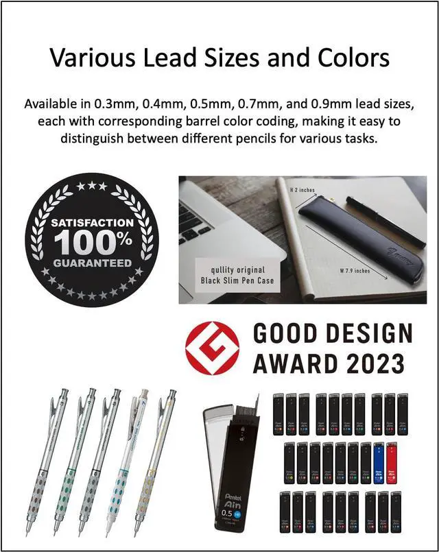 Alt view image 6 of 6 - Graph Gear 1000 Mechanical Drafting Pencil Set (0.3mm / 0.4mm / 0.5mm / 0.7mm / 0.9mm), original pen case