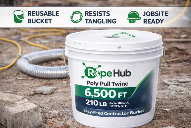 Alt view image 4 of 6 - RopeHub Poly Pull Twine in Bucket - 6,500 FT - 210 LB Avg. Break Strength - Easy-Feed Contractor Bucket for Conduit Pulling, Cable Pulling & Power Fishing Systems