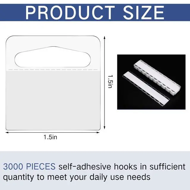 Alt view image 2 of 6 - 3000 Pcs Hang Tags Self Adhesive Hanging Tabs Clear Slot Hole Plastic Retail Hang Tabs for Store Display Retail Displays(Triangle,1.5 x 1.5 in)