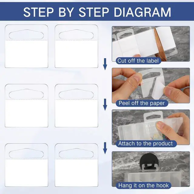 Alt view image 4 of 6 - 3000 Pcs Hang Tags Self Adhesive Hanging Tabs Clear Slot Hole Plastic Retail Hang Tabs for Store Display Retail Displays(Triangle,1.5 x 1.5 in)
