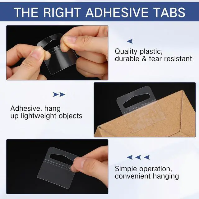 Alt view image 5 of 6 - 3000 Pcs Hang Tags Self Adhesive Hanging Tabs Clear Slot Hole Plastic Retail Hang Tabs for Store Display Retail Displays(Triangle,1.5 x 1.5 in)