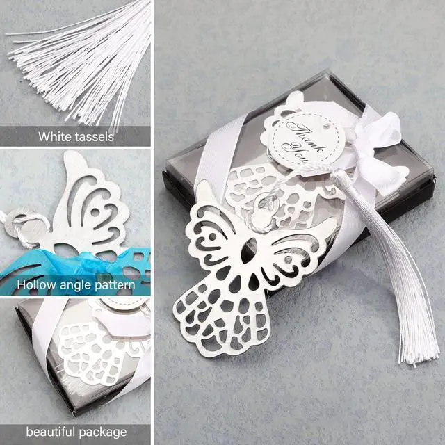Alt view image 2 of 6 - 120 Pieces Metal Angel Bookmark Favors Tassels Angel Bookmark Funeral Favors for Book Lovers Collection Guests Gift