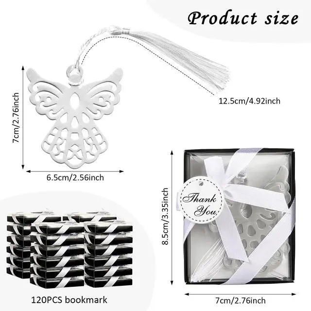 Alt view image 3 of 6 - 120 Pieces Metal Angel Bookmark Favors Tassels Angel Bookmark Funeral Favors for Book Lovers Collection Guests Gift