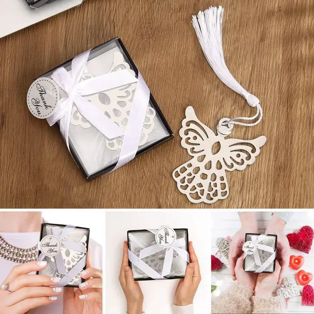 Alt view image 4 of 6 - 120 Pieces Metal Angel Bookmark Favors Tassels Angel Bookmark Funeral Favors for Book Lovers Collection Guests Gift