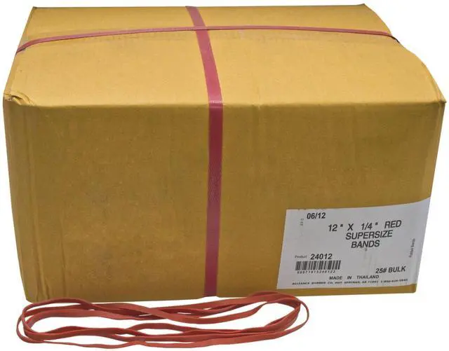 Main image of Rubber 24012 SuperSize Bands, 12" Red Large Heavy Duty Latex Rubber Bands (25 lb carton contains approx. 60-70 bands per lb)