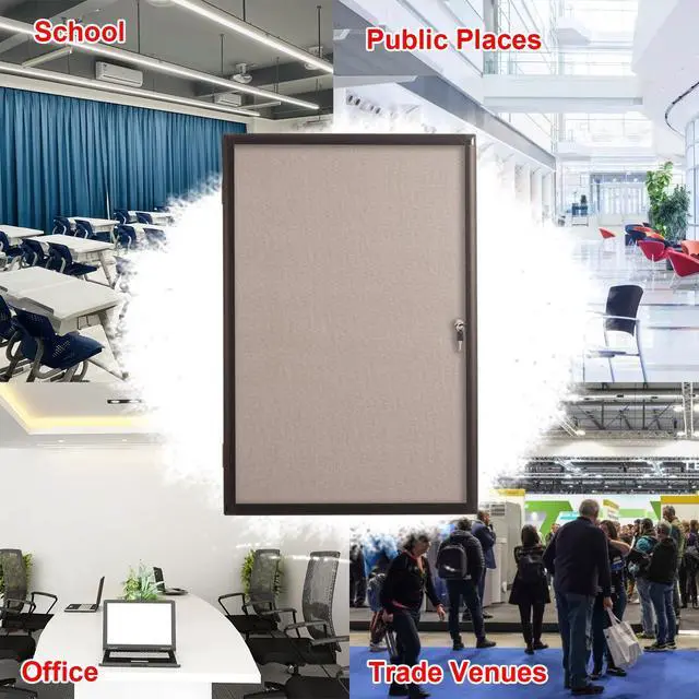 Alt view image 6 of 6 - 36x24 Inch Enclosed Bulletin Board,Outdoor Weatherproof Tamper-Proof Noticeboard with Locking Doors, Black Aluminum Frame Shatter Resistant Lockable Bulletin Board