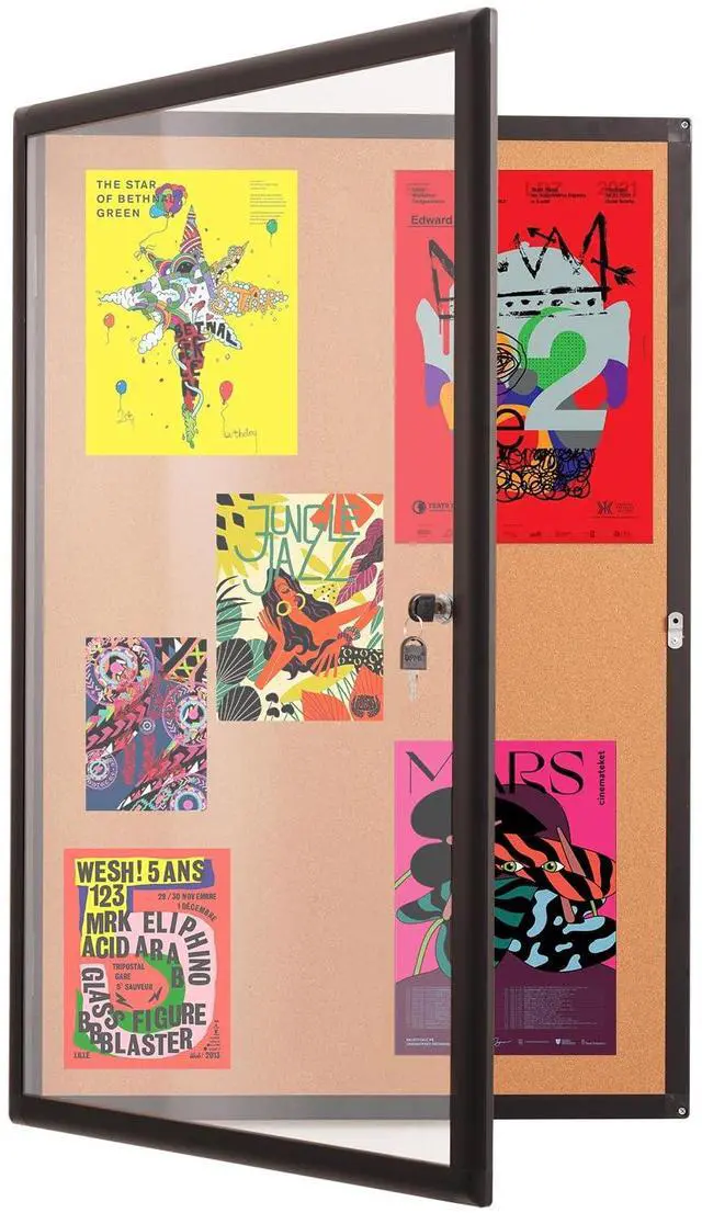 Main image of 36x24 Inch Enclosed Bulletin Board,Outdoor Weatherproof Tamper-Proof Noticeboard with Locking Doors, Black Aluminum Frame Shatter Resistant Lockable Bulletin Board