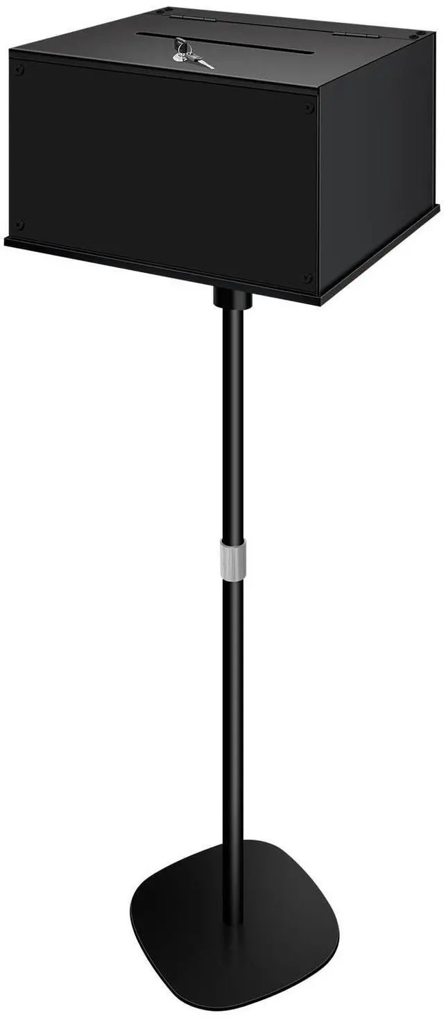 Main image of Metal Suggestion Box with Stand Floor Standing Donation Box with Lock and Key Heavy-Duty Collection Case for Charity Home Office Church Elections, Black