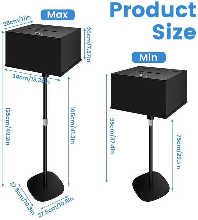 Alt view image 2 of 6 - Metal Suggestion Box with Stand Floor Standing Donation Box with Lock and Key Heavy-Duty Collection Case for Charity Home Office Church Elections, Black