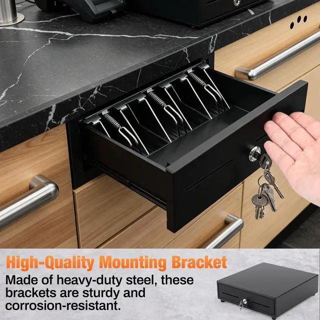 Alt view image 3 of 6 - 13 Inch Manual Push Open Cash Register Drawer with Under Counter Mounting Bracket Sliding Deal Cash Tray Heavy Duty Register for Small Businesses 4 Bill 5 Coin