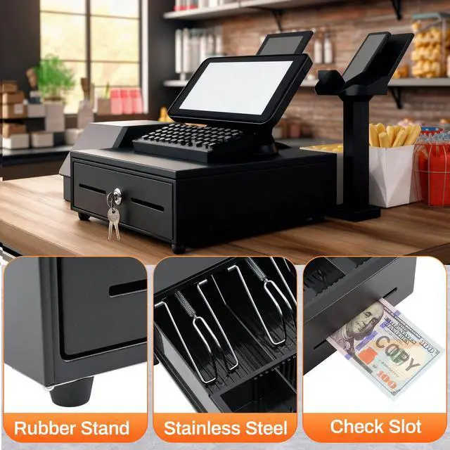 Alt view image 4 of 6 - 13 Inch Manual Push Open Cash Register Drawer with Under Counter Mounting Bracket Sliding Deal Cash Tray Heavy Duty Register for Small Businesses 4 Bill 5 Coin