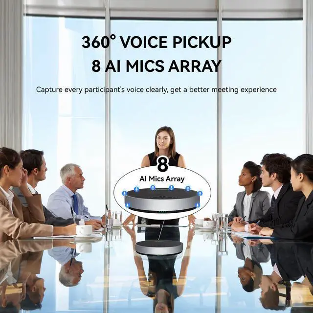 Alt view image 2 of 6 - MagiCall Pro Bluetooth Conference Speakerphone, Bluetooth/Dongle/USB, 8 AI Noise-Canceling Microphones, 360° Voice Pickup, 18H Talk Time, Compatible with Zoom, Teams & OBS, for 1215 People