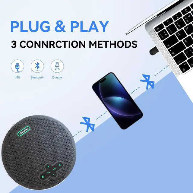 Alt view image 5 of 6 - MagiCall Pro Bluetooth Conference Speakerphone, Bluetooth/Dongle/USB, 8 AI Noise-Canceling Microphones, 360° Voice Pickup, 18H Talk Time, Compatible with Zoom, Teams & OBS, for 1215 People
