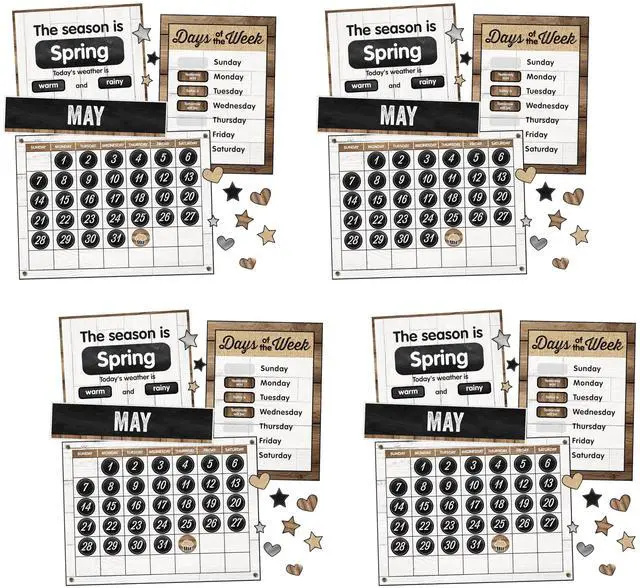 Main image of Industrial Chic 95-Piece Calendar Bulletin Board Set, Farmhouse Monthly Calendar with Numbers, Birthdays and More, Rustic Farmhouse Calendar Bulletin Board Set for Classroom