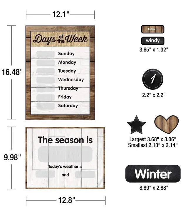 Alt view image 4 of 6 - Industrial Chic 95-Piece Calendar Bulletin Board Set, Farmhouse Monthly Calendar with Numbers, Birthdays and More, Rustic Farmhouse Calendar Bulletin Board Set for Classroom