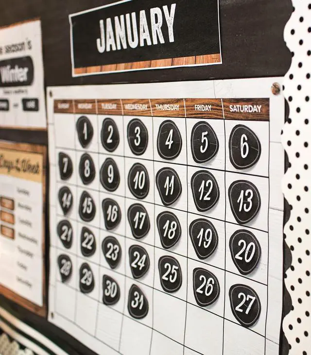 Alt view image 5 of 6 - Industrial Chic 95-Piece Calendar Bulletin Board Set, Farmhouse Monthly Calendar with Numbers, Birthdays and More, Rustic Farmhouse Calendar Bulletin Board Set for Classroom
