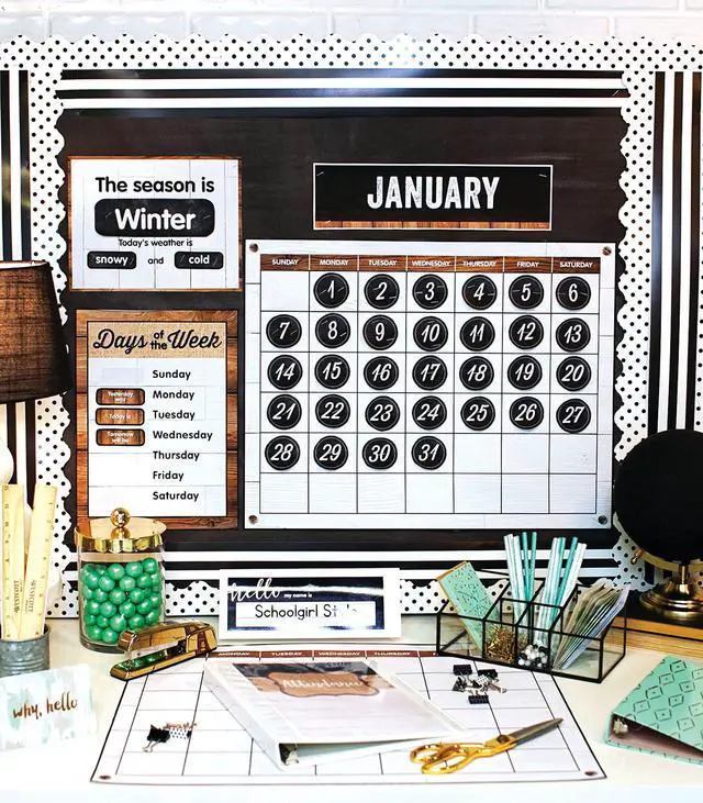 Alt view image 6 of 6 - Industrial Chic 95-Piece Calendar Bulletin Board Set, Farmhouse Monthly Calendar with Numbers, Birthdays and More, Rustic Farmhouse Calendar Bulletin Board Set for Classroom