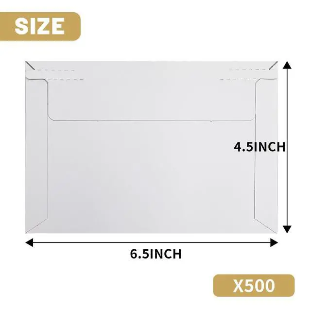 Alt view image 4 of 6 - 500PCS Self Seal Rigid Mailers, 6.5 x 4.5 Inch Self Seal Cardboard Mailers, White Rigid Photo Mailers Cardboard Envelopes for Photos, Shipping CD, Document, Stamps (500)