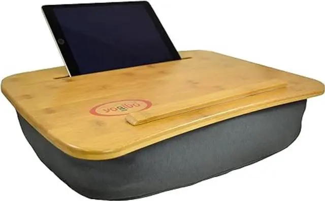 Main image of Traybo 2.0 Lap Desk, Bamboo Top Lap Desk With Pillow for Laptop Built in Slot for Tablet or Phone, Lap Pad for Working, Reading, Writing, Lap Board, Dark Gray