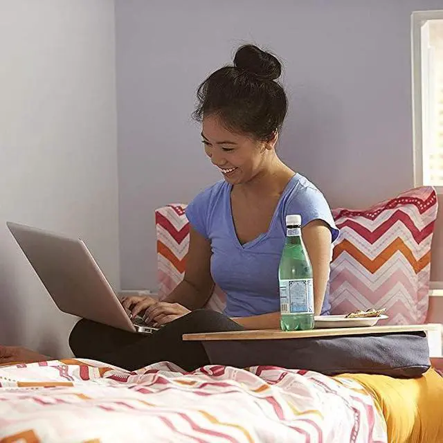 Alt view image 3 of 6 - Traybo 2.0 Lap Desk, Bamboo Top Lap Desk With Pillow for Laptop Built in Slot for Tablet or Phone, Lap Pad for Working, Reading, Writing, Lap Board, Dark Gray