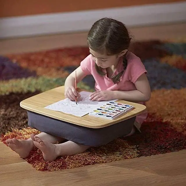 Alt view image 4 of 6 - Traybo 2.0 Lap Desk, Bamboo Top Lap Desk With Pillow for Laptop Built in Slot for Tablet or Phone, Lap Pad for Working, Reading, Writing, Lap Board, Dark Gray